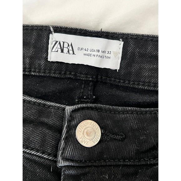 ZARA High Rise Straight Leg Mom Jeans Black Slit Ankle Size 10 Skinny Denim - Picture 5 of 6